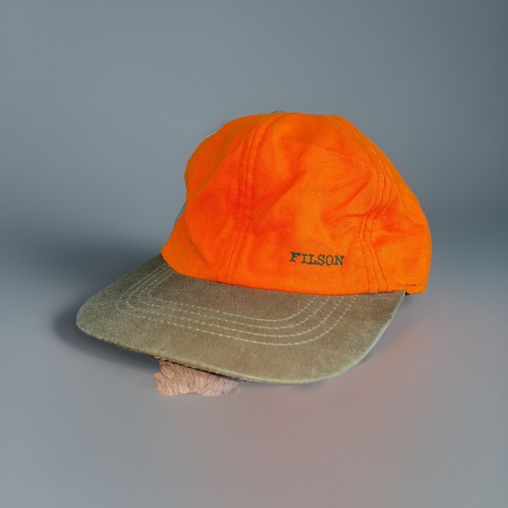 CC Filson Orange Brown Canvas Cap Wool Ear Flap Hunting Sz Small High Visibility
